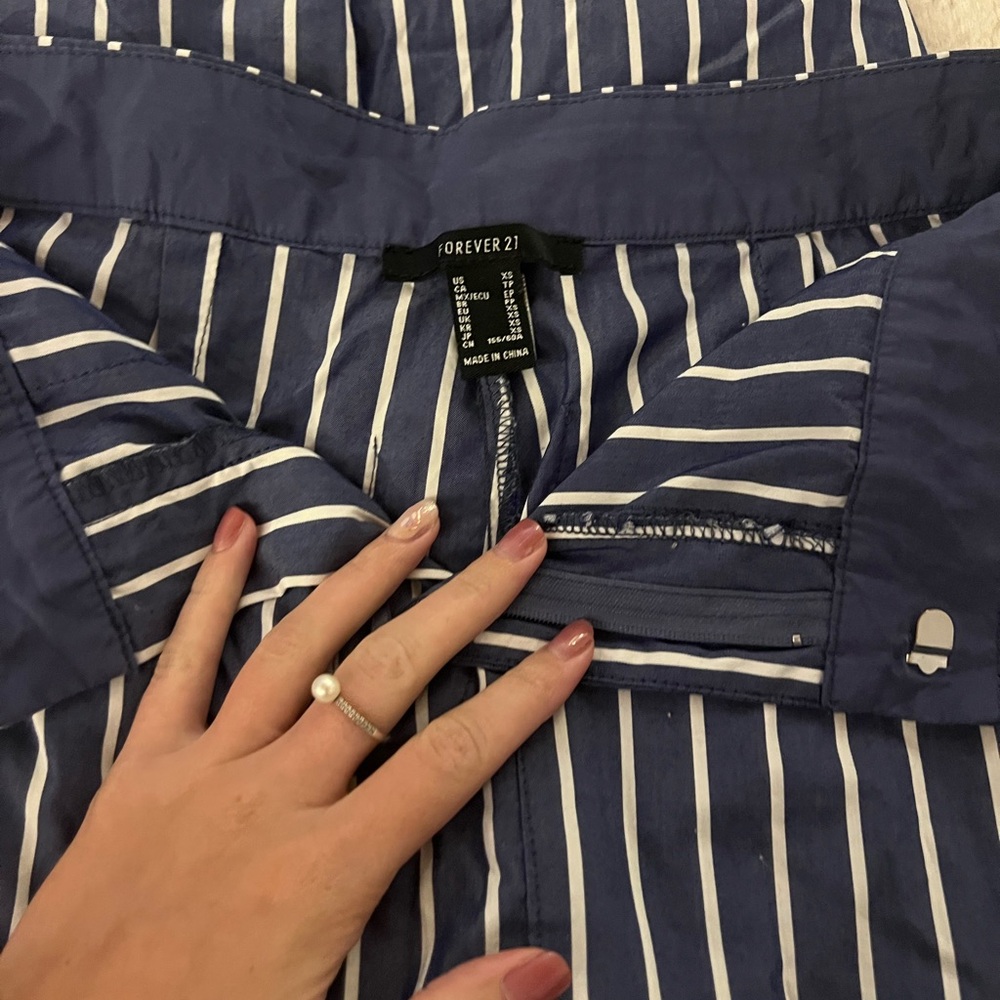 Forever 21 Navy and White Striped Trousers